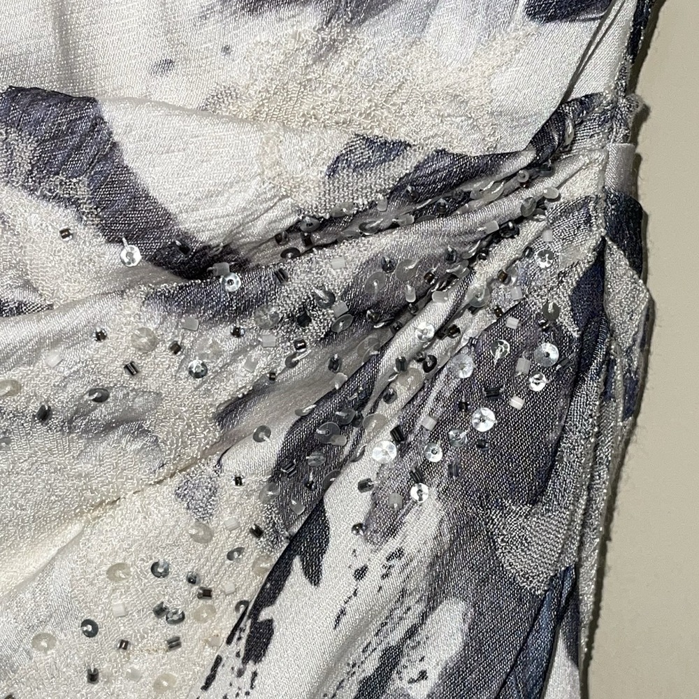 Theia Couture One Shoulder Ruched & Beaded Cocktail Dress Size 8 Ivory/Gray - Picture 9 of 10